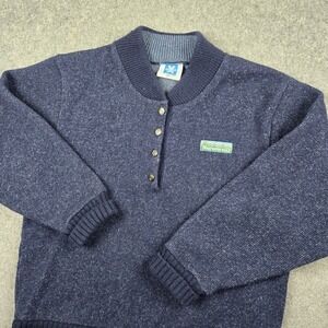 Norsewear Sweater Mens Large Blue Henley Neck Button Wool Blend Pullover Knit